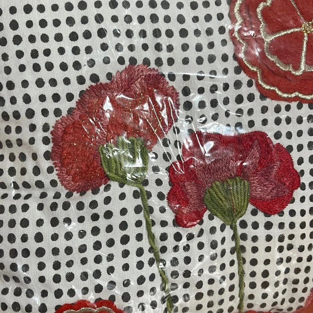 Mackenzie-Childs Poppy Dot‎ Lumbar Pillow Red Floral Embroidered Velvet 32